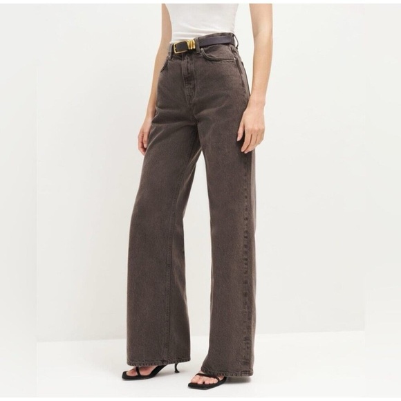 Reformation Denim - Reformation Cary High Rise Slouchy Wide Leg Denim In Vintage Espresso 28